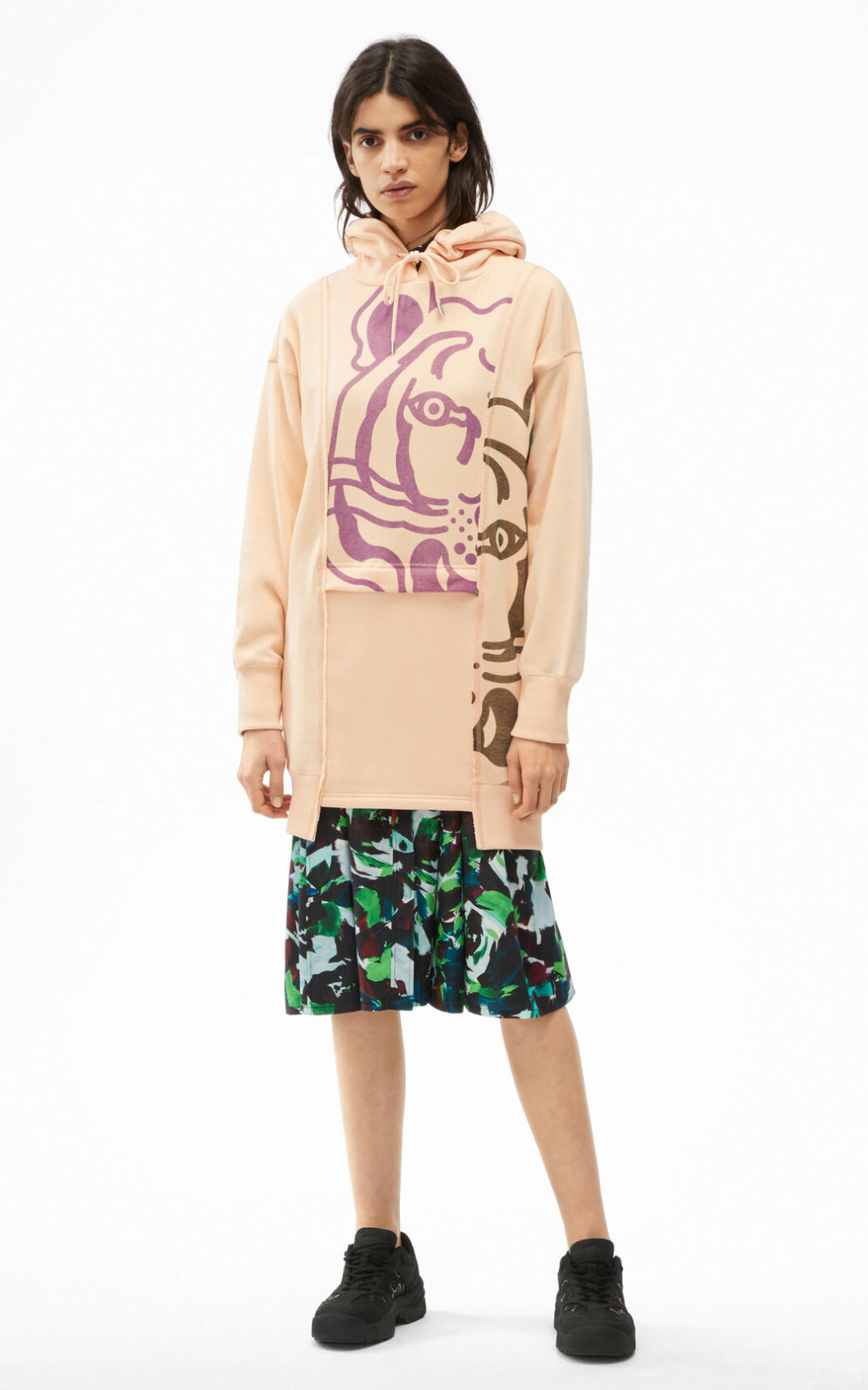 Kenzo Hooded K Tiger sweater Elbise Bayan Pembe | 6280-OPBTF